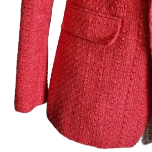 LOFT sz 4 Tweed Rapture Red Coral Double Breasted Blazer Jacket Business Holiday - Picture 16 of 16
